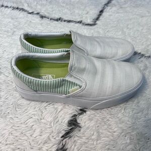 Vans White and Green Slip-On Shoes